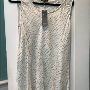 EILEEN FISHER Light Blue and White Silk Sleeveless Wave-Texture Tank